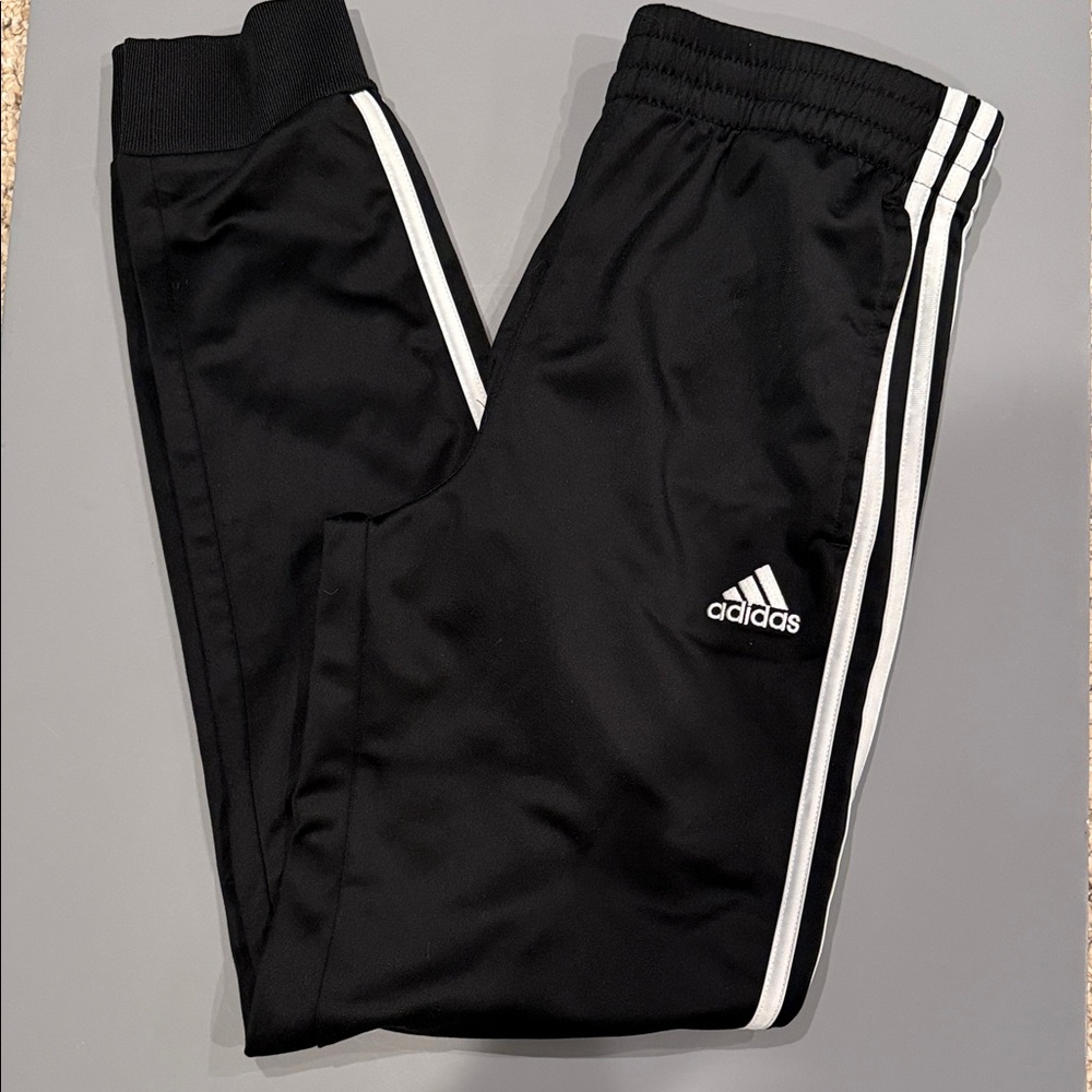 Adidas Kids Black Joggers with White Stripes